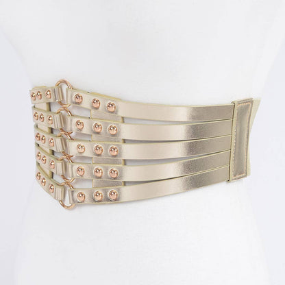 Metallic PU Metal Studded Corset Plus Size Elastic Belt