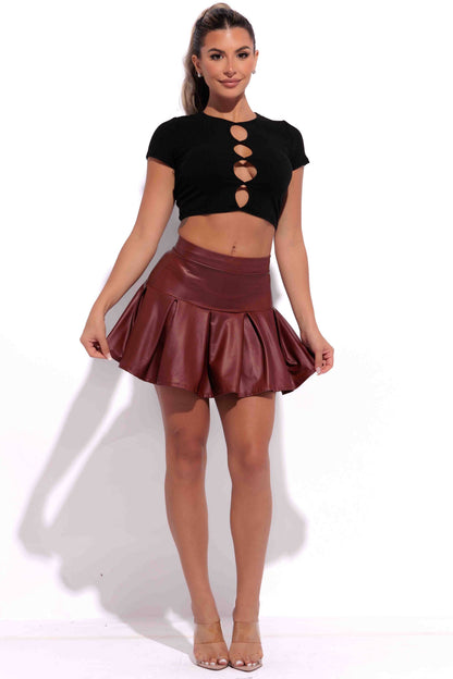 Pleated Faux Leather Skirt