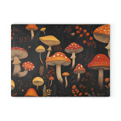 Mushrooms Glass Cutting Board