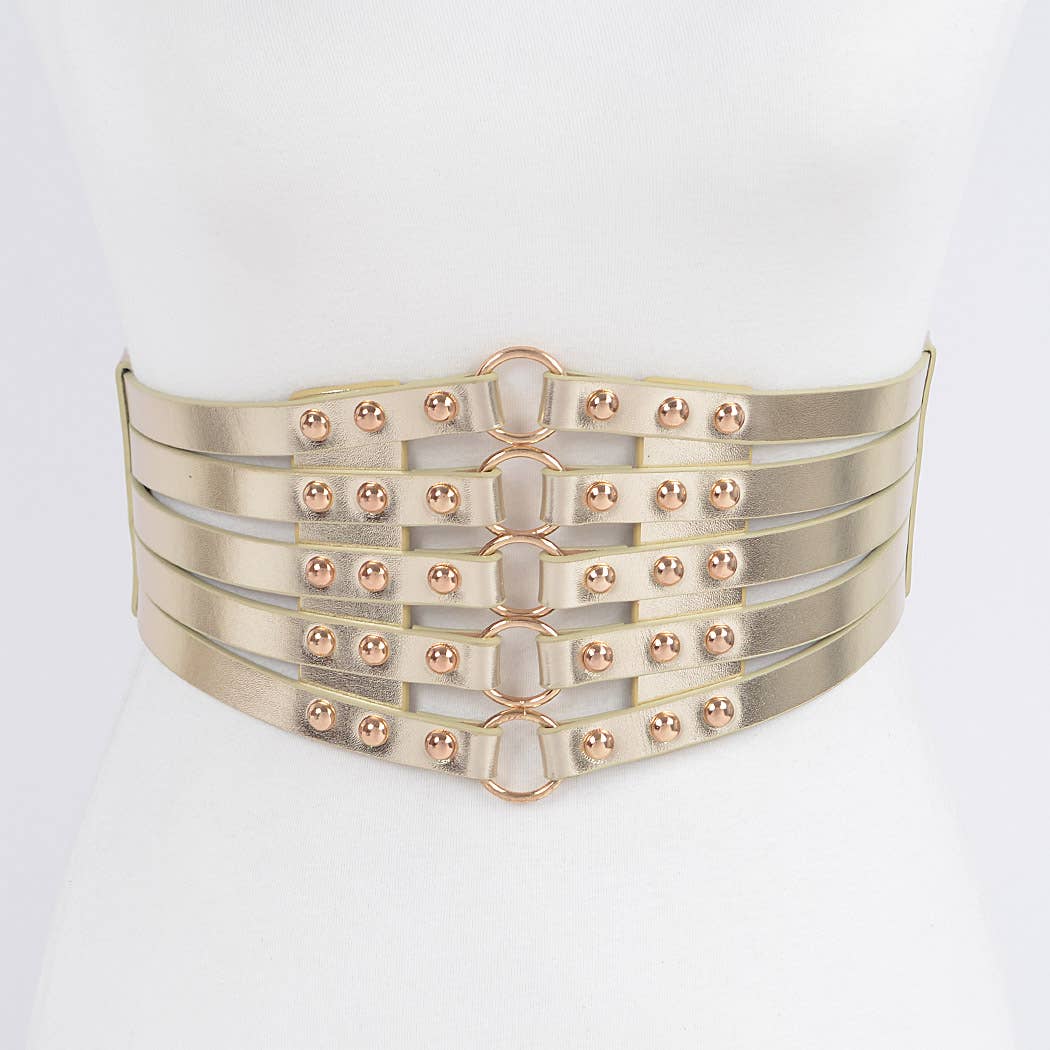 Metallic PU Metal Studded Corset Plus Size Elastic Belt