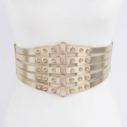 Metallic PU Metal Studded Corset Plus Size Elastic Belt