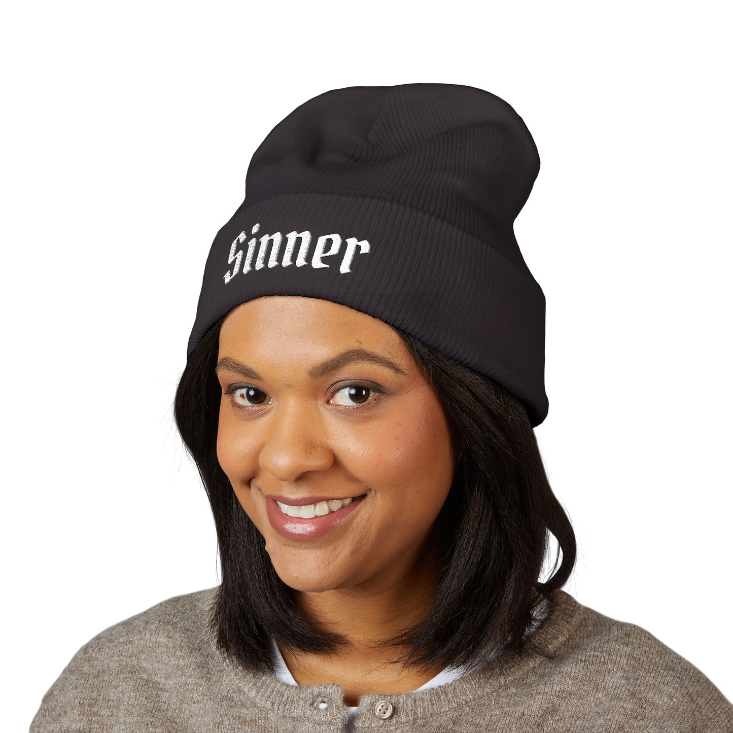 Sinner Embroidered Cuffed Beanie