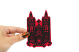 Gothic Cathedral Red and Black Embroidered Iron on Patch