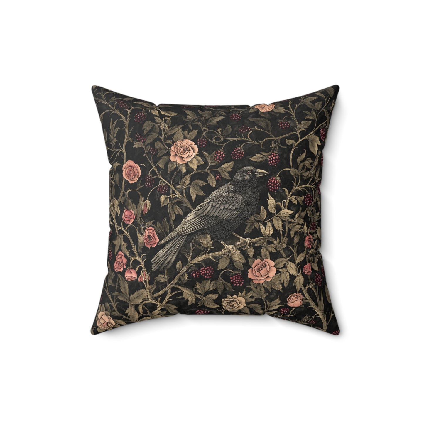 Crow In the Garden Spun Polyester Square Pillow