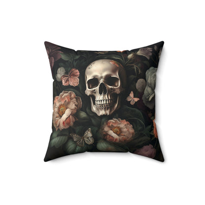 Floral Skull Spun Polyester Square Pillow