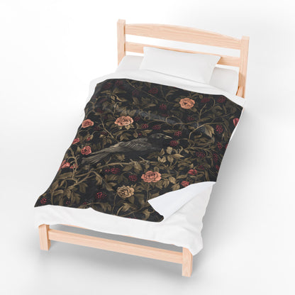 Crow In The Garden Velveteen Plush Blanket