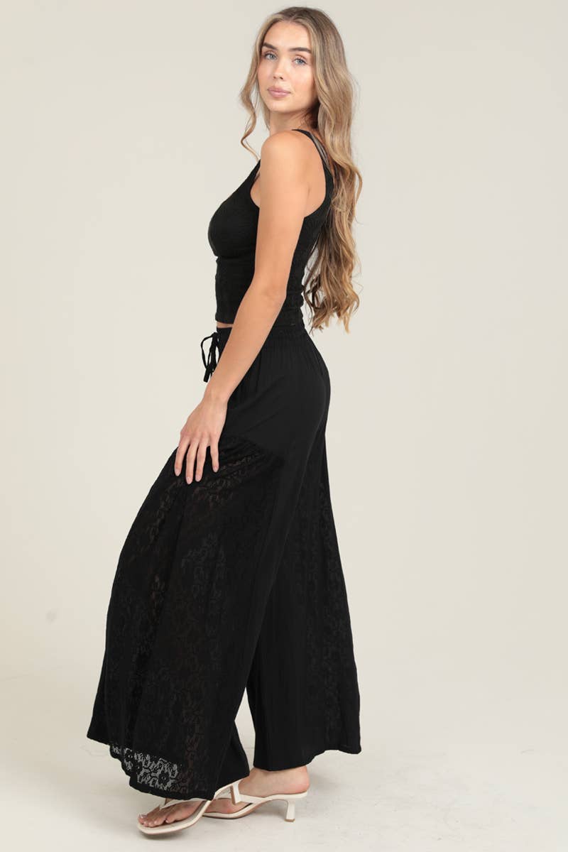 Lace Sided Wide Leg Pants