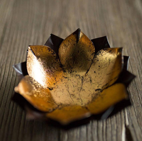 Gold Leafed Metal Lotus Candle Bowl