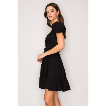 Short Sleeve Peasant 3 Tier Mini Dress