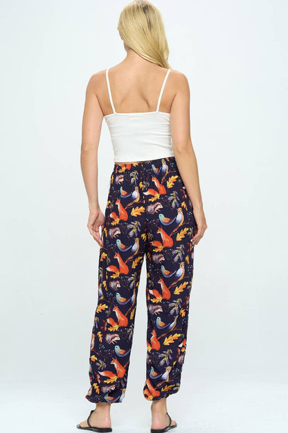 Woodland Animal Print Pant With Drawstring and Pocket