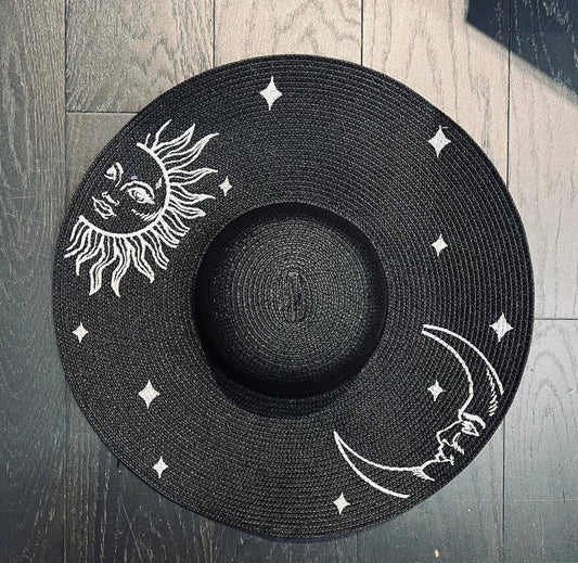 Celestial Sun and Moon Floppy Sun Hat - XL Brim