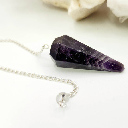Chevron Amethyst Pendulum w/Silver Plated Chain