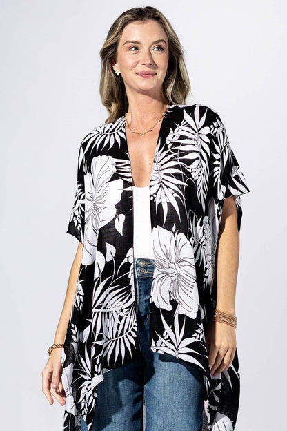 Onyx Tropical Leaf Kimono