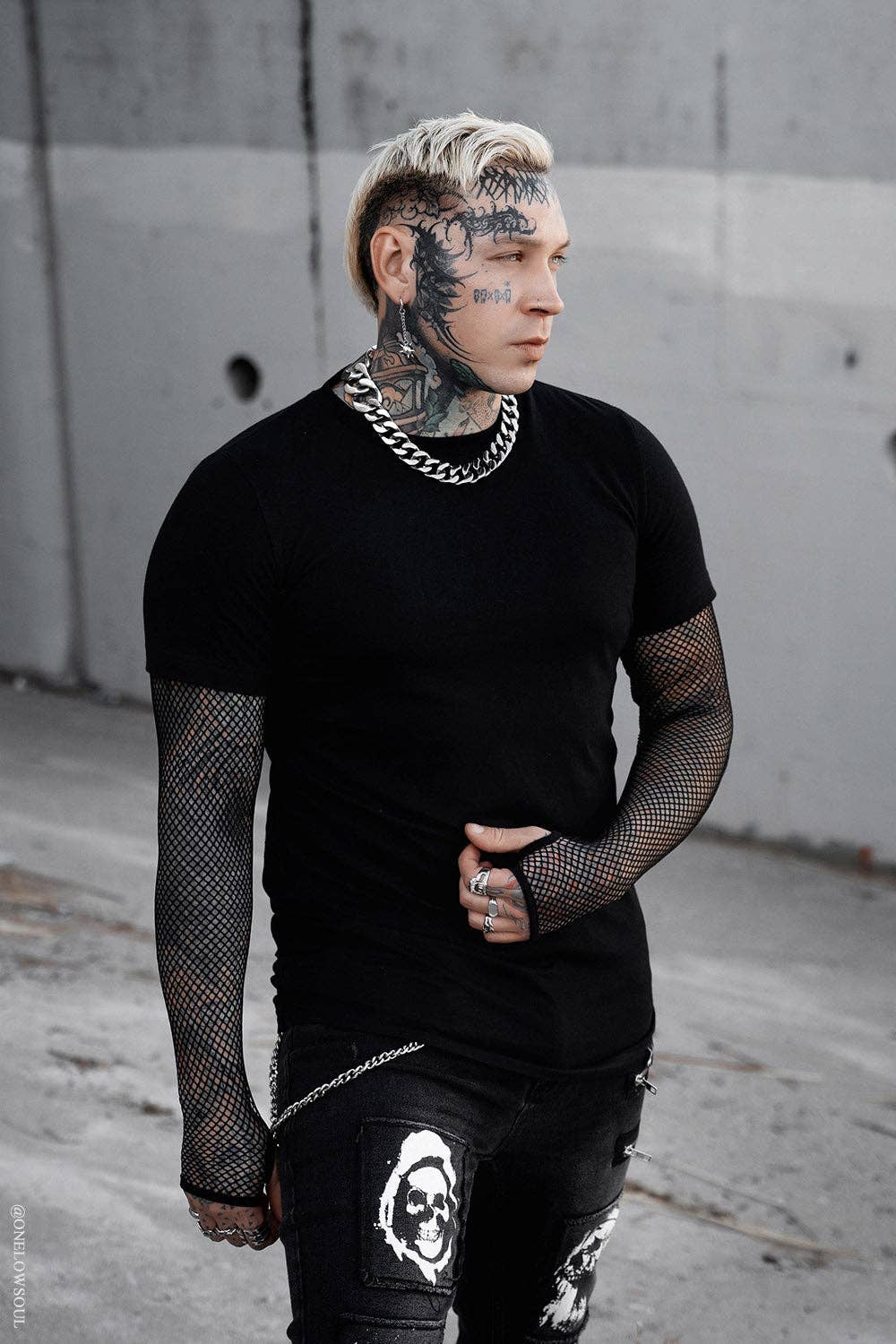Graveyard Goth Fishnet Sleeve Shirt