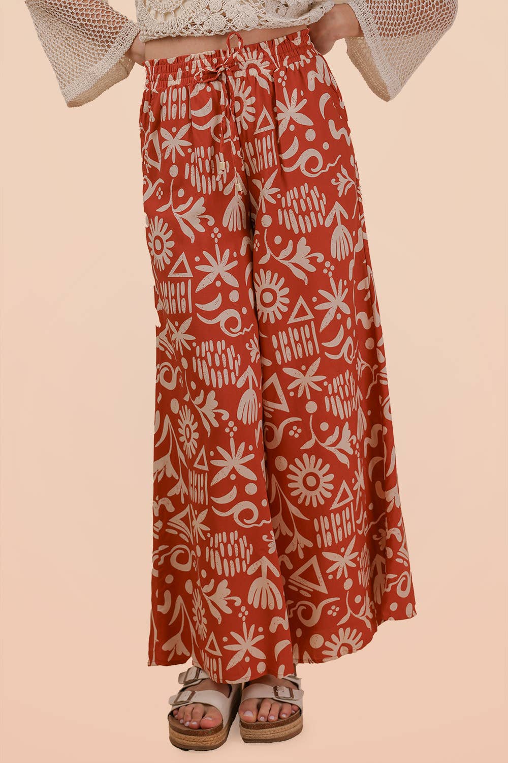 NP70715-Printed Wide Leg Long Pants