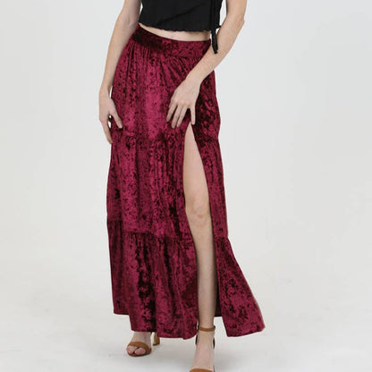 Crushed Velvet Slit Maxi Skirt