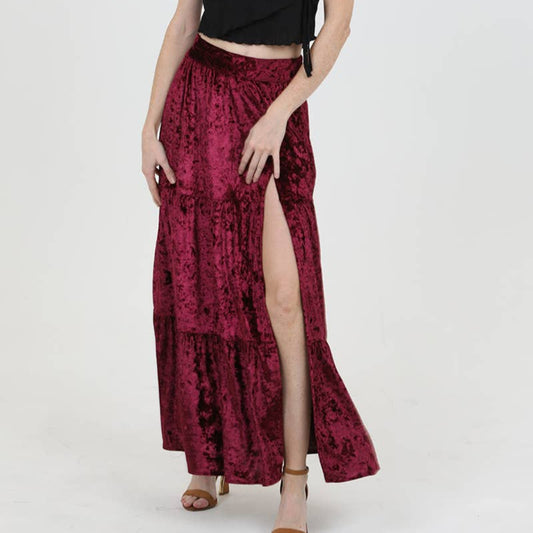 Crushed Velvet Slit Maxi Skirt