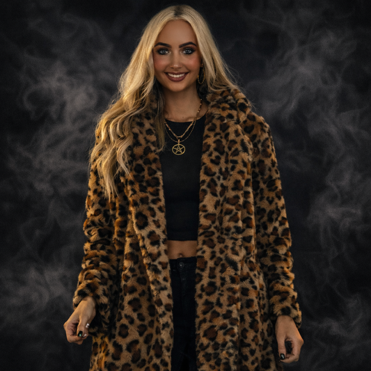 Leopard of the Left Hand Path Faux Fur Coat