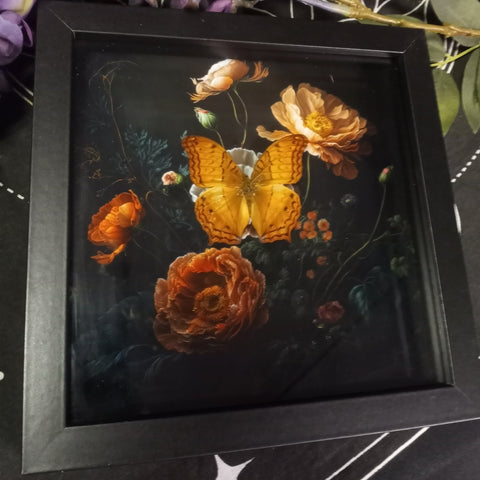 Yellow & Orange Floral Butterfly Shadowbox