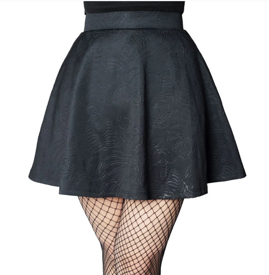 Death Repeat Embossed Skater Skirt