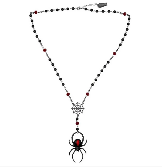 Black Widow Spider Rosary Charm Necklace