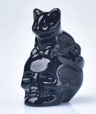 Crystal Skull with Cat Figure