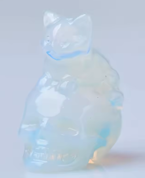 Crystal Skull with Cat Figure