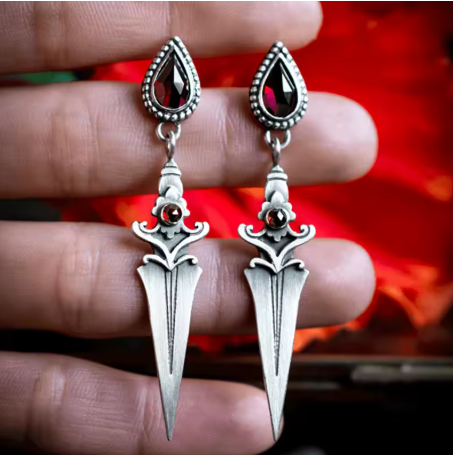Scarlet Sword Drop Earrings