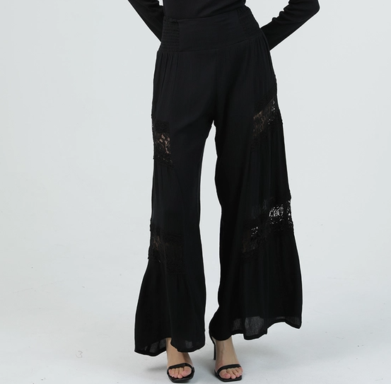 Lace Panel Wide Leg Pants