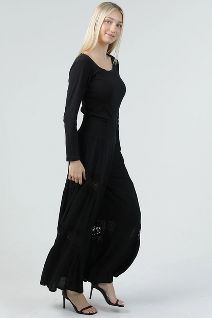 Lace Panel Wide Leg Pants