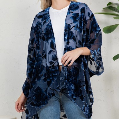 Blue Bohemian Burnout Velvet Kimono