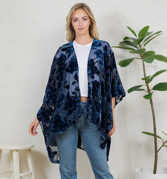 Blue Bohemian Burnout Velvet Kimono