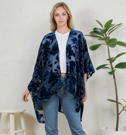 Blue Bohemian Burnout Velvet Kimono