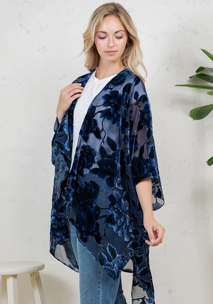 Blue Bohemian Burnout Velvet Kimono