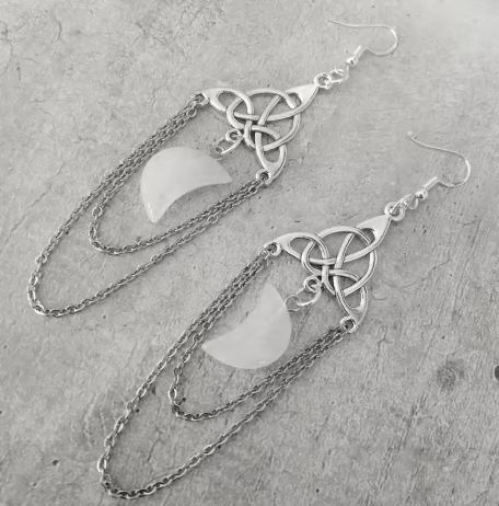 Triquetra Crescent Moon Quartz Earrings