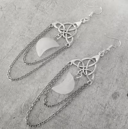 Triquetra Crescent Moon Quartz Earrings