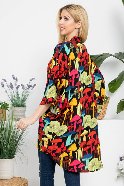 Whimsical Mushroom Print Kimono