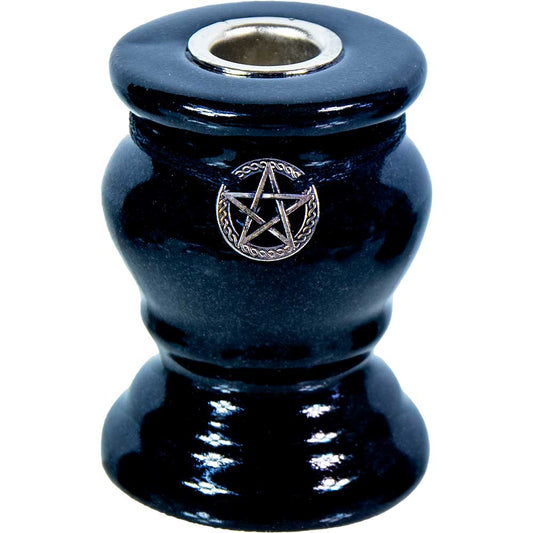 Pentacle Black Ceramic Mini Candle Holder