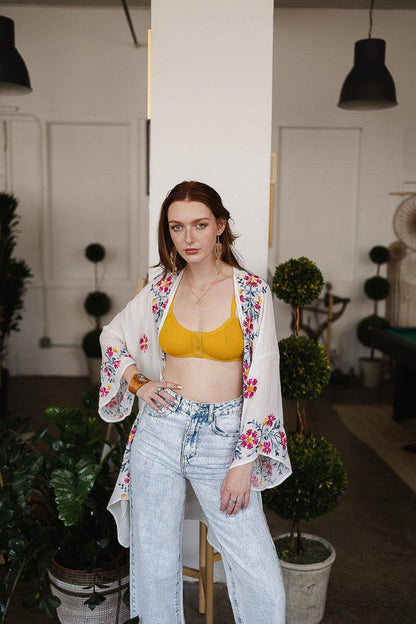 Anemone Embroidered Kimono