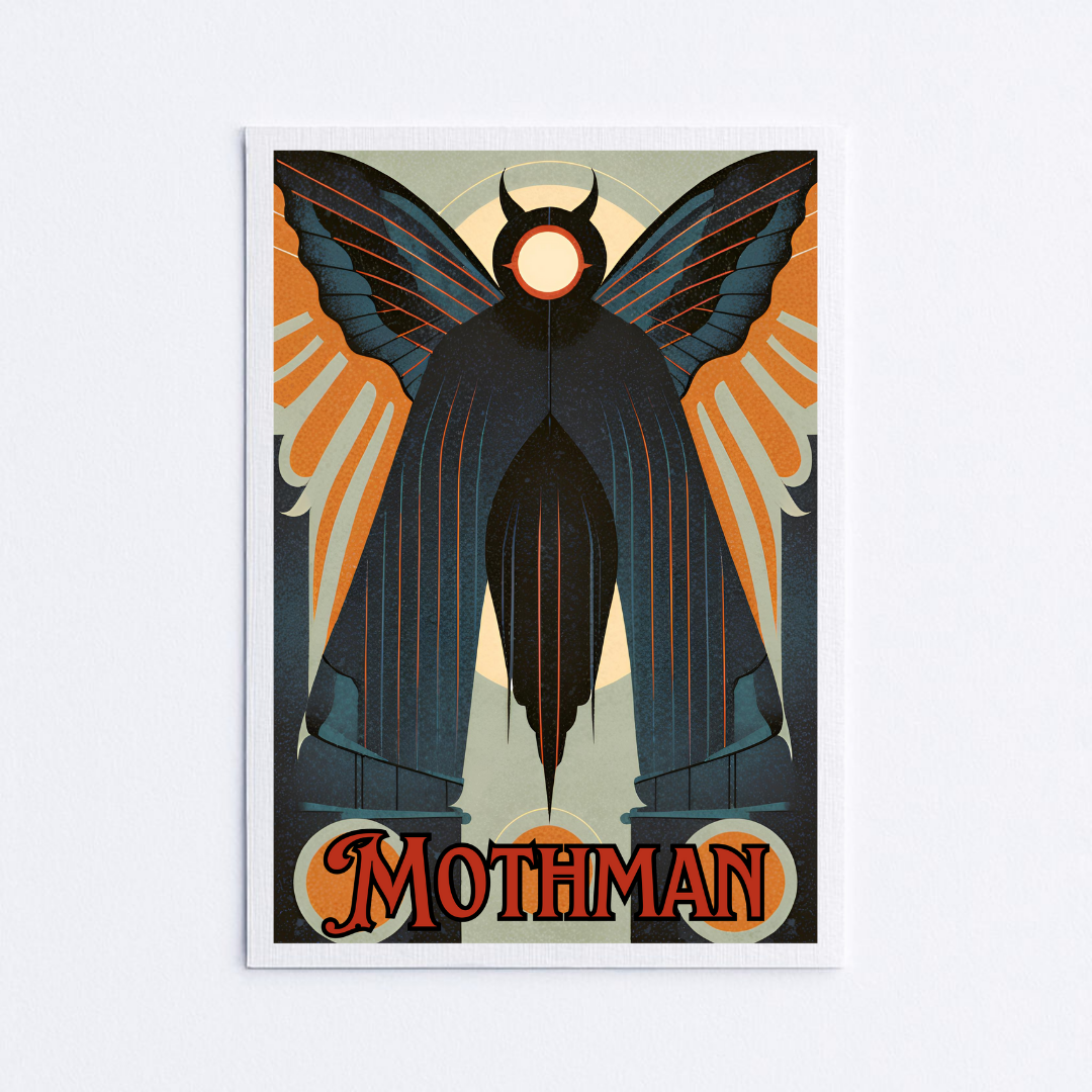 Art Deco Mothman Cryptid Wall Art Print  