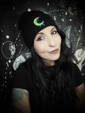 Slime Moon Embroidered Black Beanie Hat