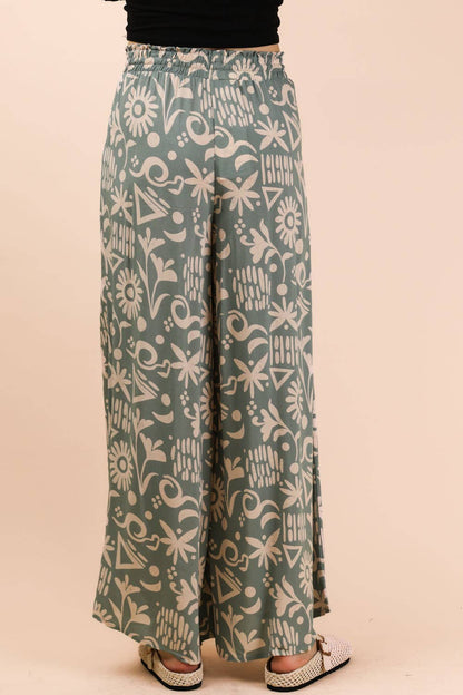 NP70715-Printed Wide Leg Long Pants