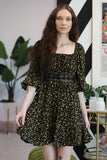 Lace Waist Daisy Print Dress