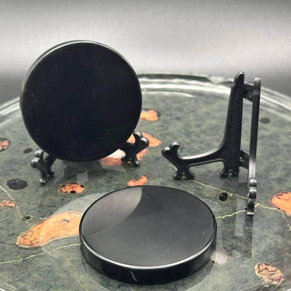 Obsidian Scrying Mirror with Stand