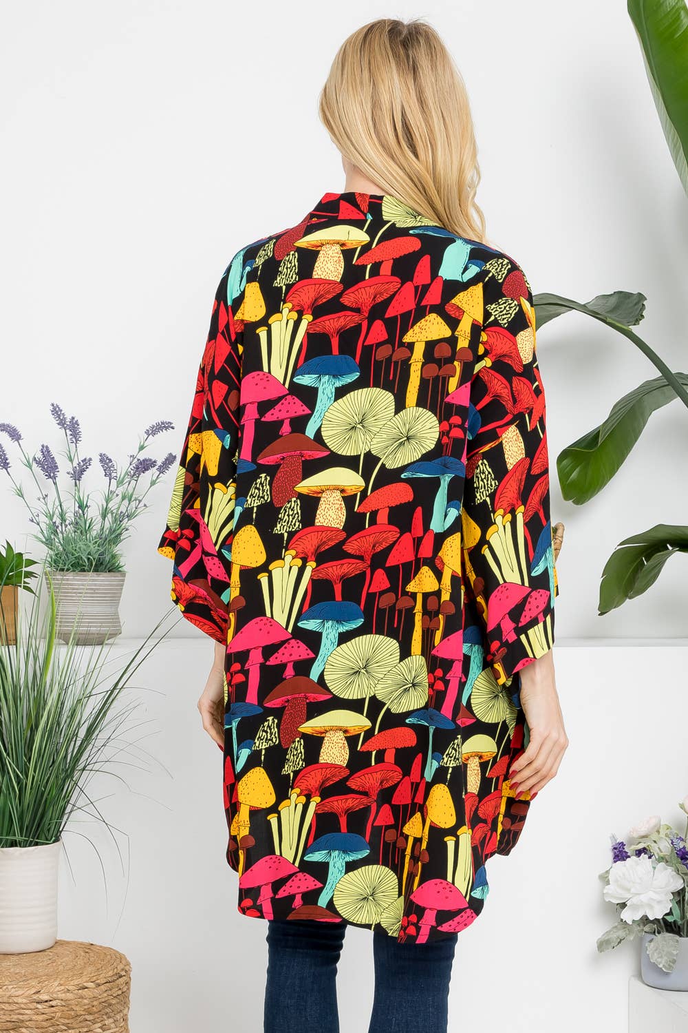 Whimsical Mushroom Print Kimono