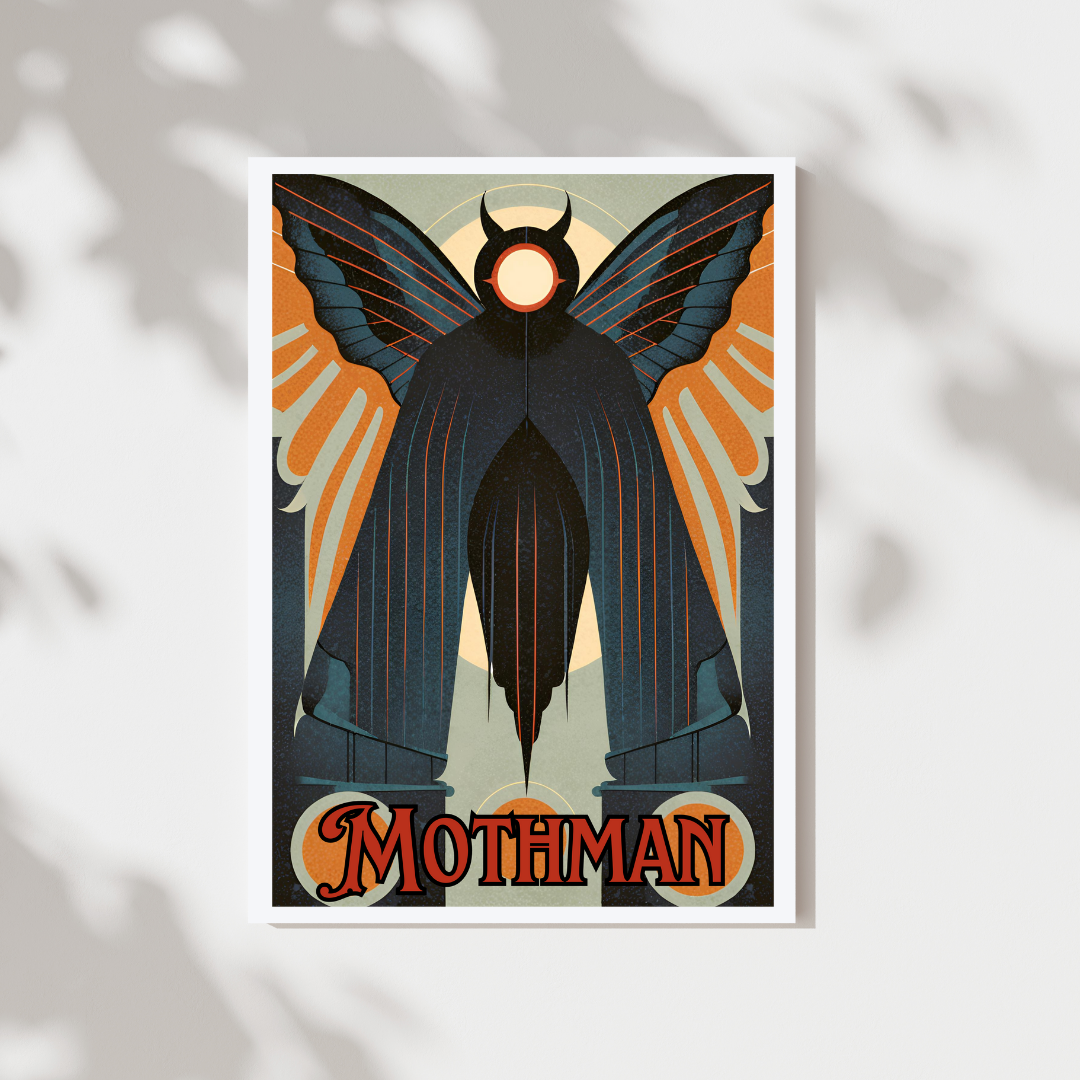 Art Deco Mothman Cryptid Wall Art Print  