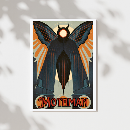 Art Deco Mothman Cryptid Wall Art Print  