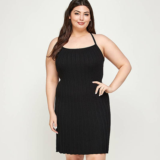 Pleated Knit Fit and Flare Dress | Plus