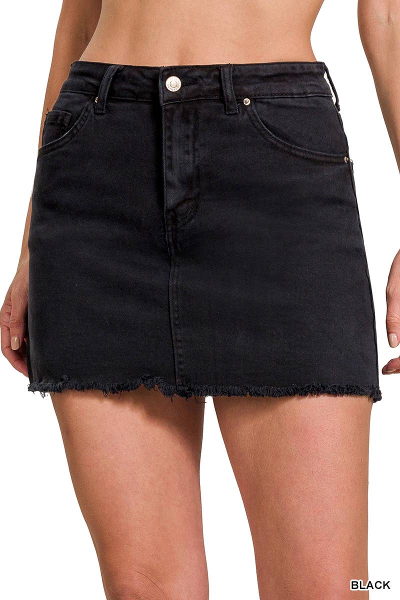 Acid Wash Frayed Hem Denim Skirt