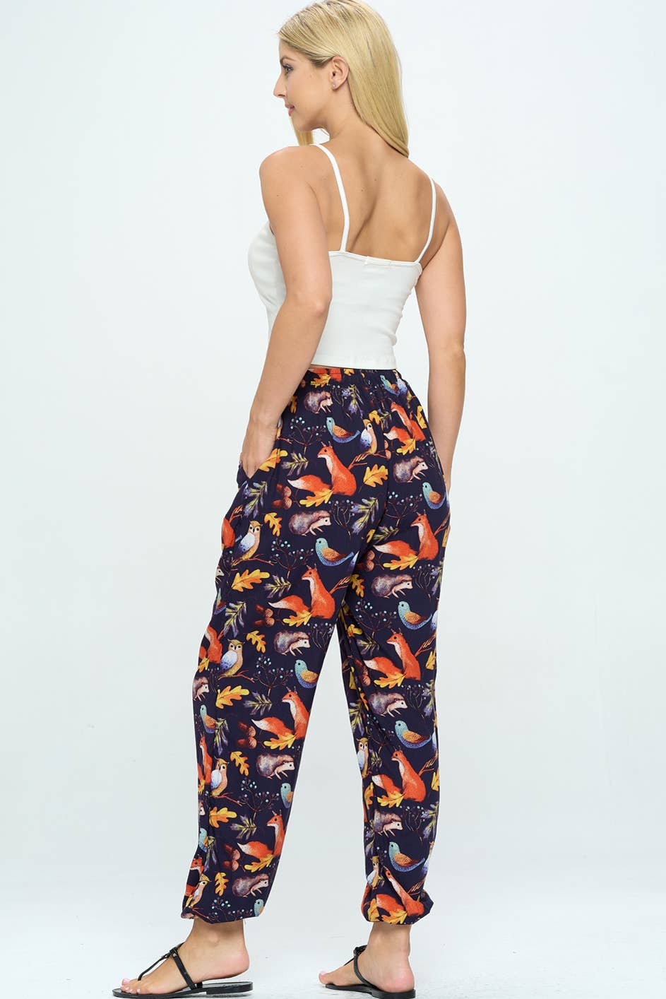 Woodland Animal Print Pant With Drawstring and Pocket